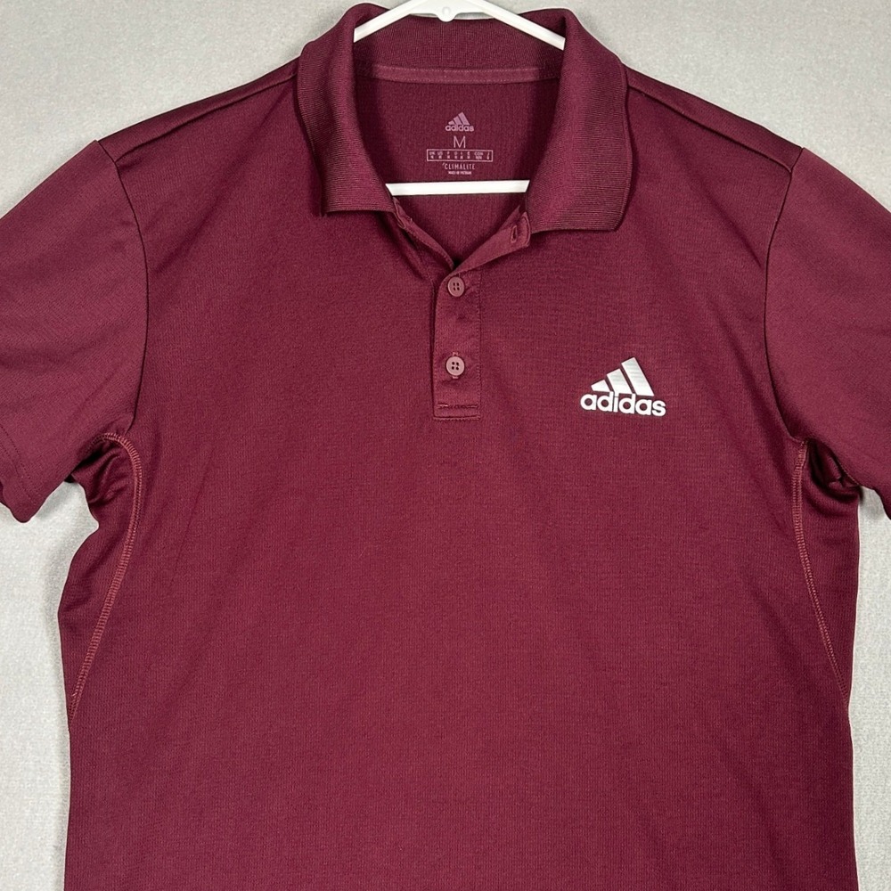 Adidas Polo Shirt Womens Medium Climalite Burgundy Golf Rugby Short Sleeve EUC